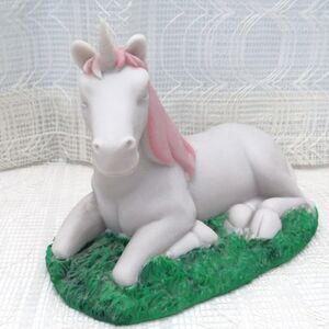 Horizon Resin Unicorn Figurine Lying Down In Grass, Fantasy Decor Unicorn Lover